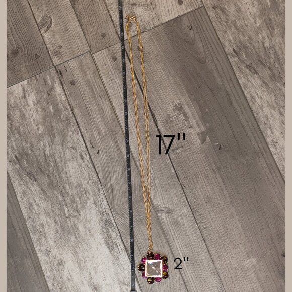 Rachel Leigh, Large Jeweled Pendant Gold Necklace, Retail $258, 17 inches - Picture 6 of 10